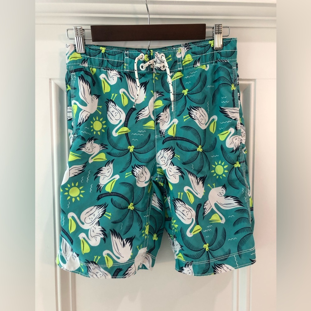 GAP Teal Green Pelican Print Swim Trunks boys 10